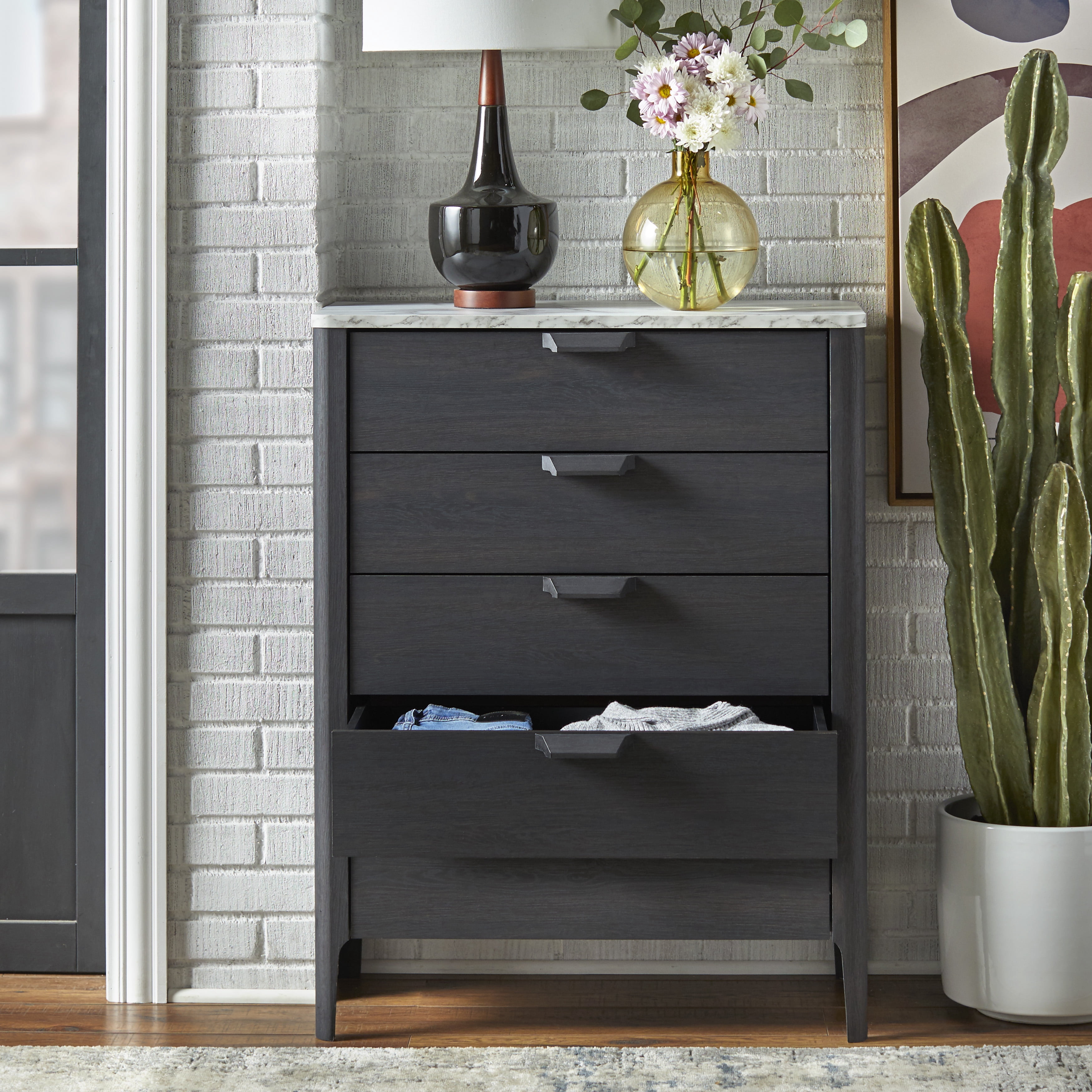 TMS Keely Bedroom 5 Drawer Chest, Charcoal Gray and White