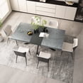 thumbnail image 5 of 55.11" -70.86" Retro Rectangular Stretch Dining Table,Dark Grey stone Top And Black Relief Plate, Black Fine Sand Cross Iron Foot Base Dining Table, With Storage Box., 5 of 7