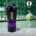 thumbnail image 3 of XTKS Botella Coctelera - Taza Coctelera de Proteínas con Compartimentos de Almacenamiento - Botellas de Batido de Entrenamiento a Prueba de Fugas con Mezclador para una Mezcla Suave - 500ML/16oz (PÚRP, 3 of 5