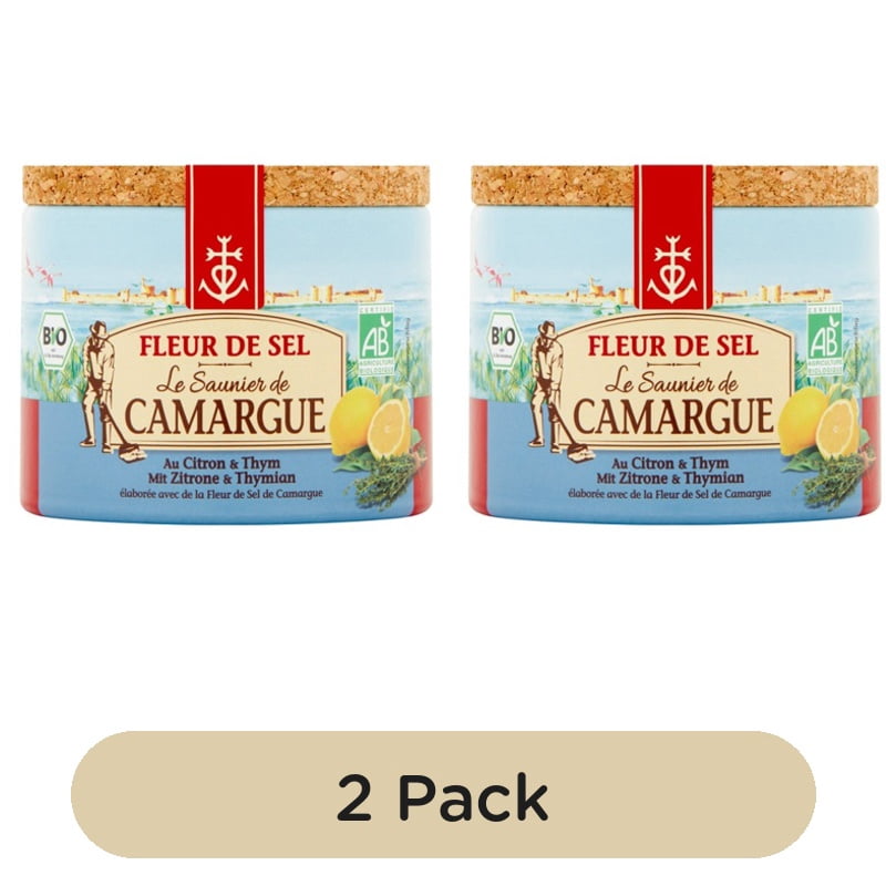 Saunier de Camargue Lemon & Thyme Fleur De Sel Sea Salt 125g, British Import (Pack of 2)