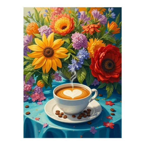 Diamond Art Kits for Adults, Coffee Blooms Morning Delight 5D Diamond Painting Kits for Adults Beginners, DIY Full Drill Diamond Painting, Gem Art and Crafts 12x16