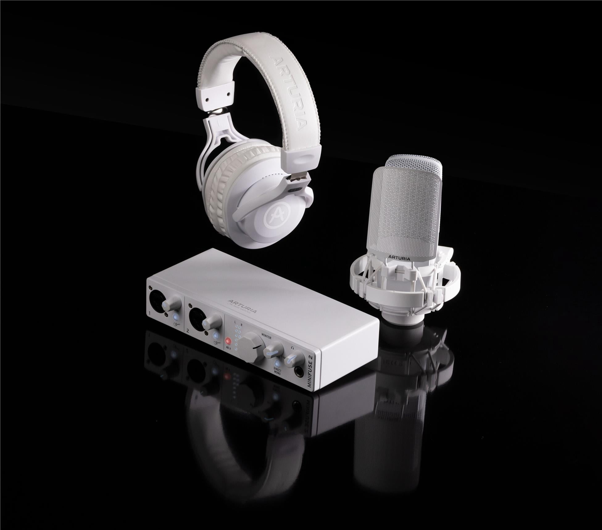 Arturia MiniFuse Recording Pack (White) with Studio Monitor, Pads and Cables