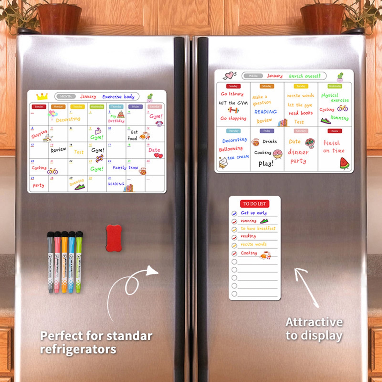 A3 Frigo Planner Line Pattern Mensile Settimanale Pvc Magnetico Asciugatura  Calendario per La Casa