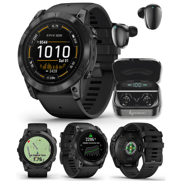 Garmin epix Pro (Gen 2), 51mm, High Performance Smartwatch, Advanced  Training Technology, Built-in Flashlight, Black with Wearable4U Black  EarBuds Bundle 