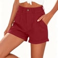 thumbnail image 3 of Gym Shorts Women Plus Size New Summer Shorts for Women High Waist Pleated Button Zipper Loose Shorts Classic Rolled Hem Bottoms with Pockets Wine XXL, 3 of 7