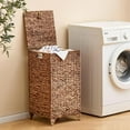 thumbnail image 3 of Laundry Hamper with Lid, Clothes Hamper with Removable Liner Bag, Wicker Laundry Basket, Heightened Feet, Rattan Natural Handwoven Water Hyacinth Foldable Laundry Basket, 3 of 12