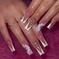 thumbnail image 1 of Uñas postizas adhesivas QQPPOLIU 24 piezas French Nude con pedrería, 1 of 7
