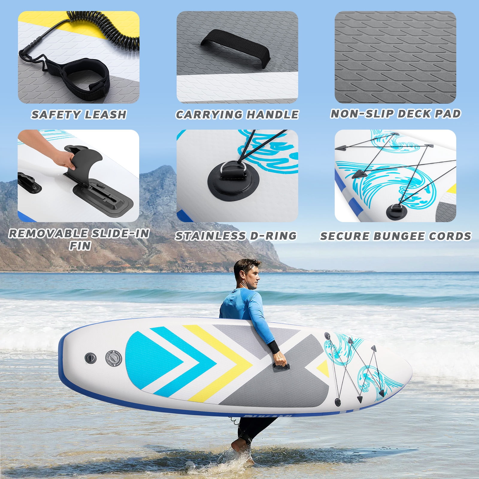 Waleaf 10'6" Inflatable Stand Up Paddle Board with Premium SUP Paddle Board Accessories & Carry Bag,Paddle,Pump,Leash,Wide Stable Design,Non-Slip Deck,Surf Control for Adults & Youth