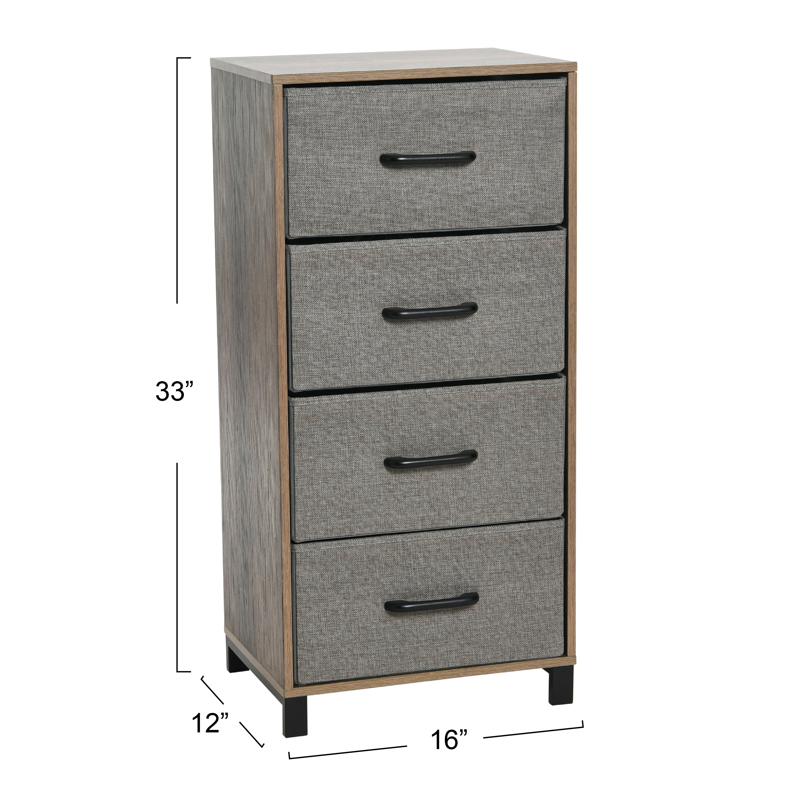Household Essentials 4 Drawer Dresser, Narrow Storage Chest, Multi-Color Drawers, Wire Backing and Metal Feet, Wood Handles, Ashwood Laminate