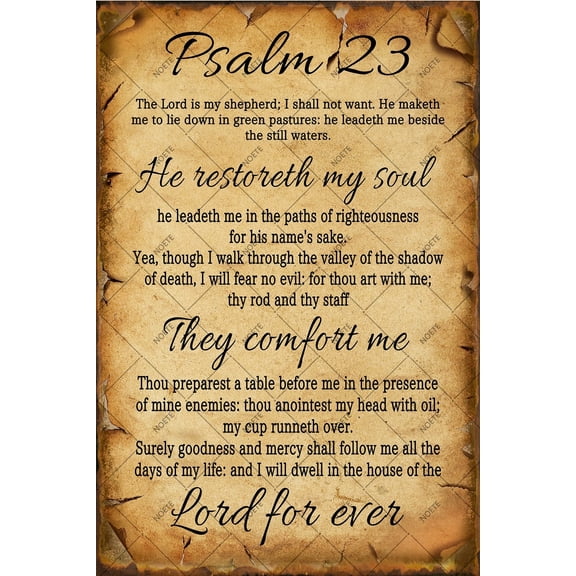 Noete Psalm 23 Metal Tin Signs Vintage 12x16 Inch Scripture Wall Art, The Lord Is My Shepherd Bible Verse Decor for Bedroom, Office & Living Room