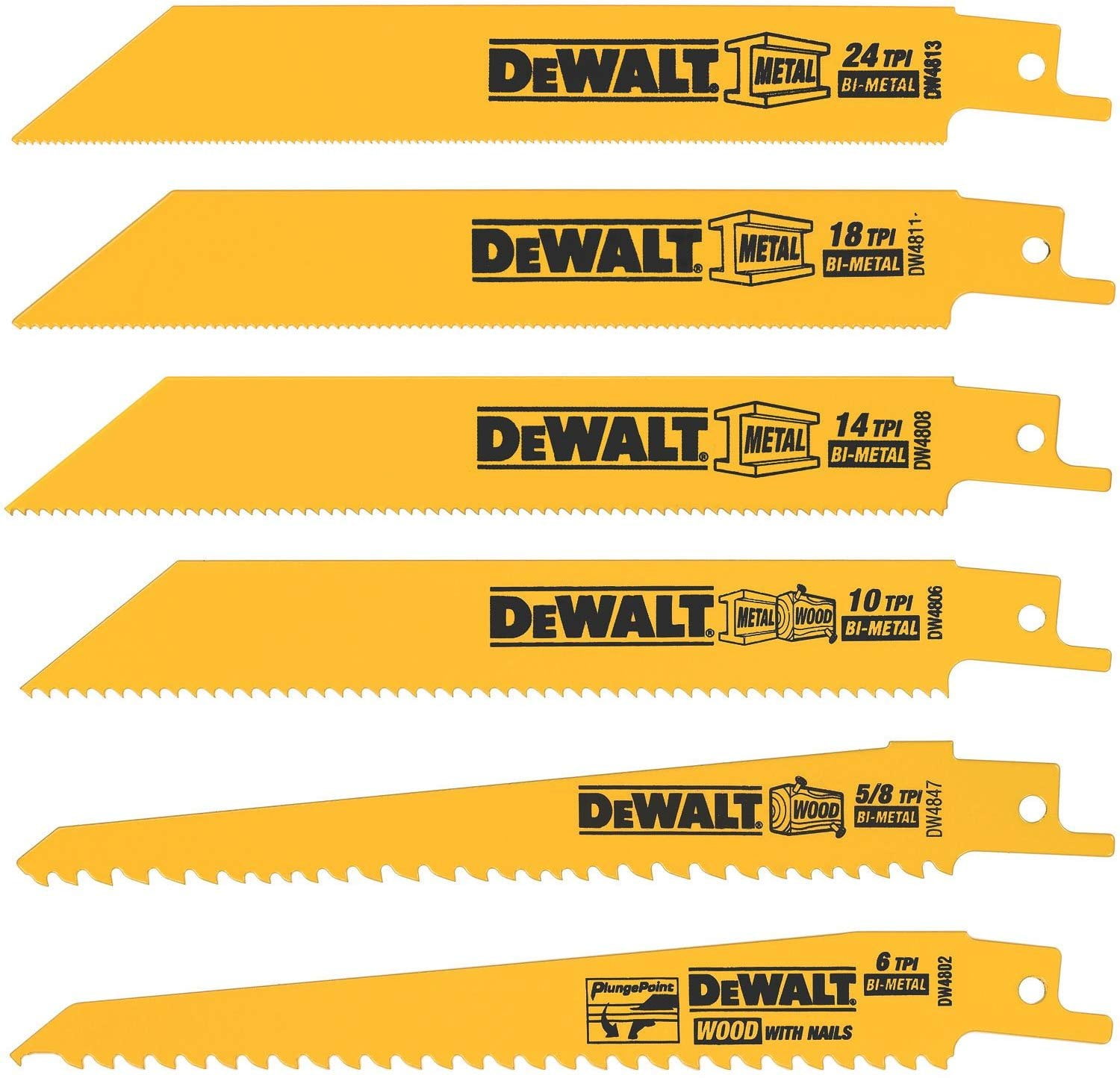 5 Made in USA Free Shipping DeWalt DW4811 6" 18TPI Reciprocating Saw Blade 