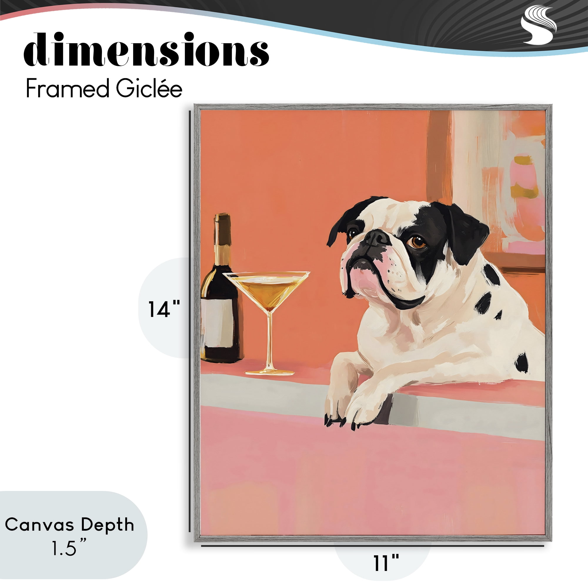 Stupell Industries Bulldog at Martini Lounge Gray Framed Giclee Art, design by The Prints Vibe