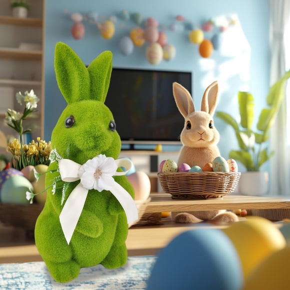 WIZUTIZ Ornement de Lapin de Pâques Artificiel en Mousse Verte Floquée Lapin Debout Sculpture de Lapin Décoration de Jardin Décorations des Fêtes Cadeaux de Fête Décoration de Table et de Maison Fabriqué avec Soin