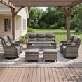 thumbnail image 3 of POCASSY 8-Piece Outdoor Patio Furniture Set with Swivel Chairs, Luxury High Back Rattan Wicker Outdoor Conversation Set with 5-inch Thick Seat Cushion Sofa and Swivel Glider Patio Chair for Porch, 3 of 17