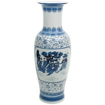 Oriental Furniture 36" Ladies Blue & White Porcelain Tung Chi Vase
