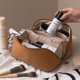 thumbnail image 3 of L grey Bolsa de maquillaje para mujer, bolsa de maquillaje de viaje de gran capacidad, bolsa de maquillaje plana portátil de gran apertura, 3 of 5