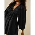 thumbnail image 5 of Women's Textured V Neck Mini Dress with Ruched and Buttoned Details Polyester % for Elegant Everyday Wear All Year, 5 of 15