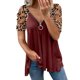 thumbnail image 2 of Pntutb Mujer Verano Manga Cortaｖ-Cuello Cremallera Leopardo Hollow Out Camiseta Blusa tops Pntutb Pntutb-3634, 2 of 4