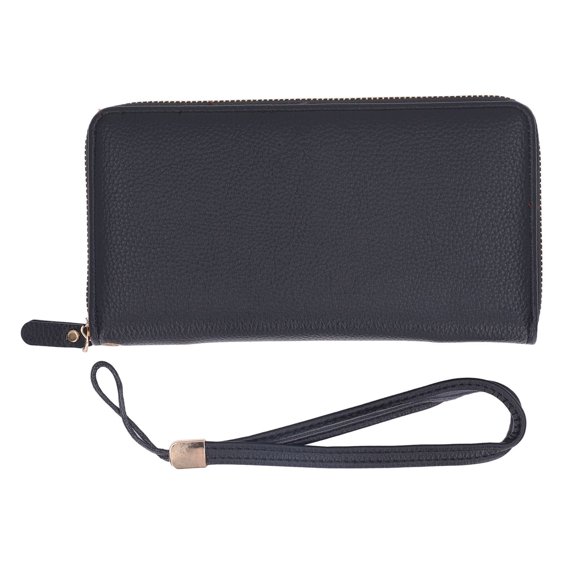 Billetera larga con tarjetero para hombre, de piel sintética, suave, con 18 ranuras para tarjetas, con cremallera y correa de transporte para uso diario, color negro