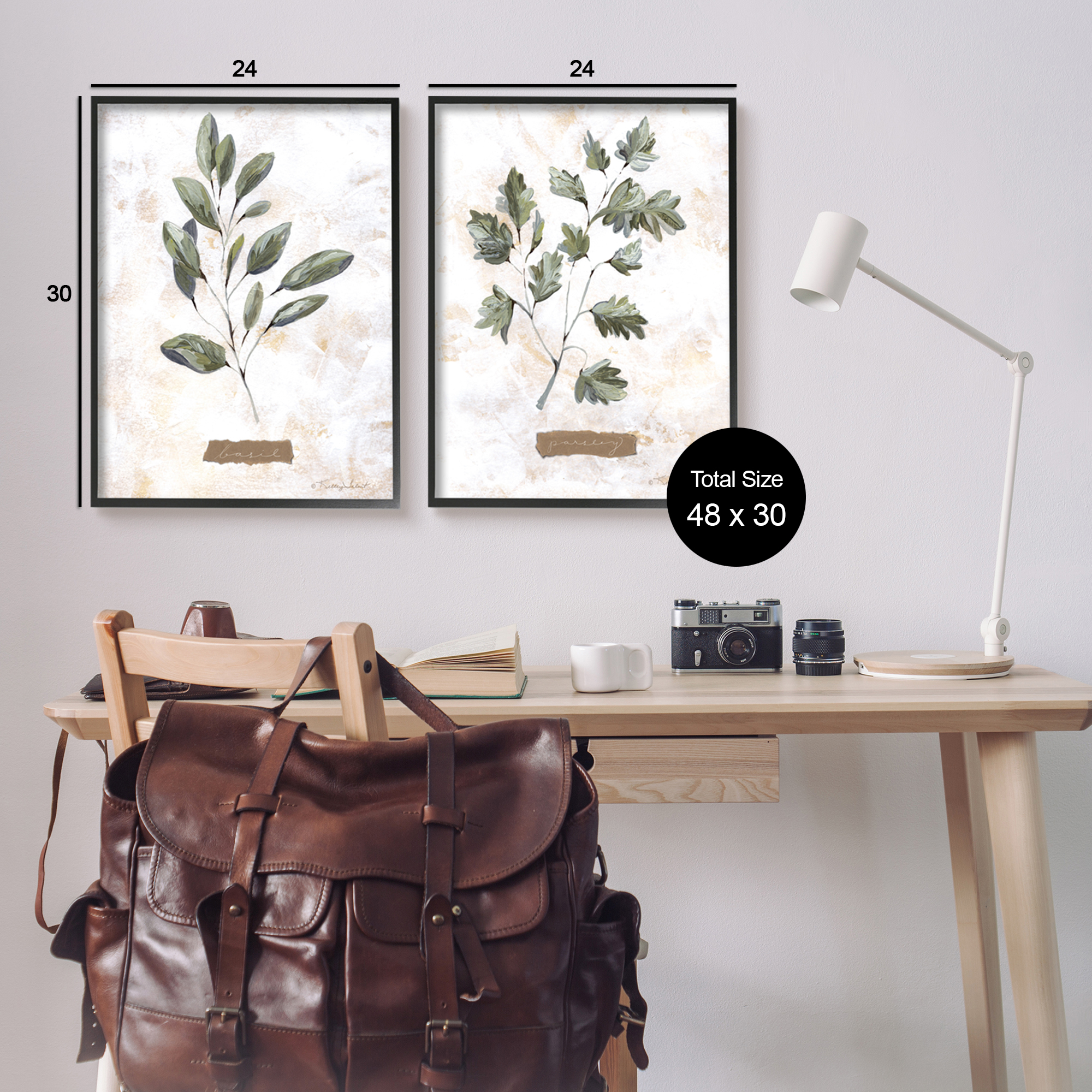 Stupell Country Herbs Basil Parsley Sprigs Botanical & Floral Painting Black Framed Art Print Wall Art, Set of 2