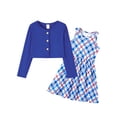 thumbnail image 1 of Conjunto de Vestido y Cárdigan para Niñas PATPAT Azul a Cuadros 10-11 Años, 1 of 9