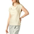 thumbnail image 1 of Unique Bargains Haut en Satin pour Femmes Col Bénitier Manches Courtes Blouse Décontractée Habillée Beige S, 1 of 6