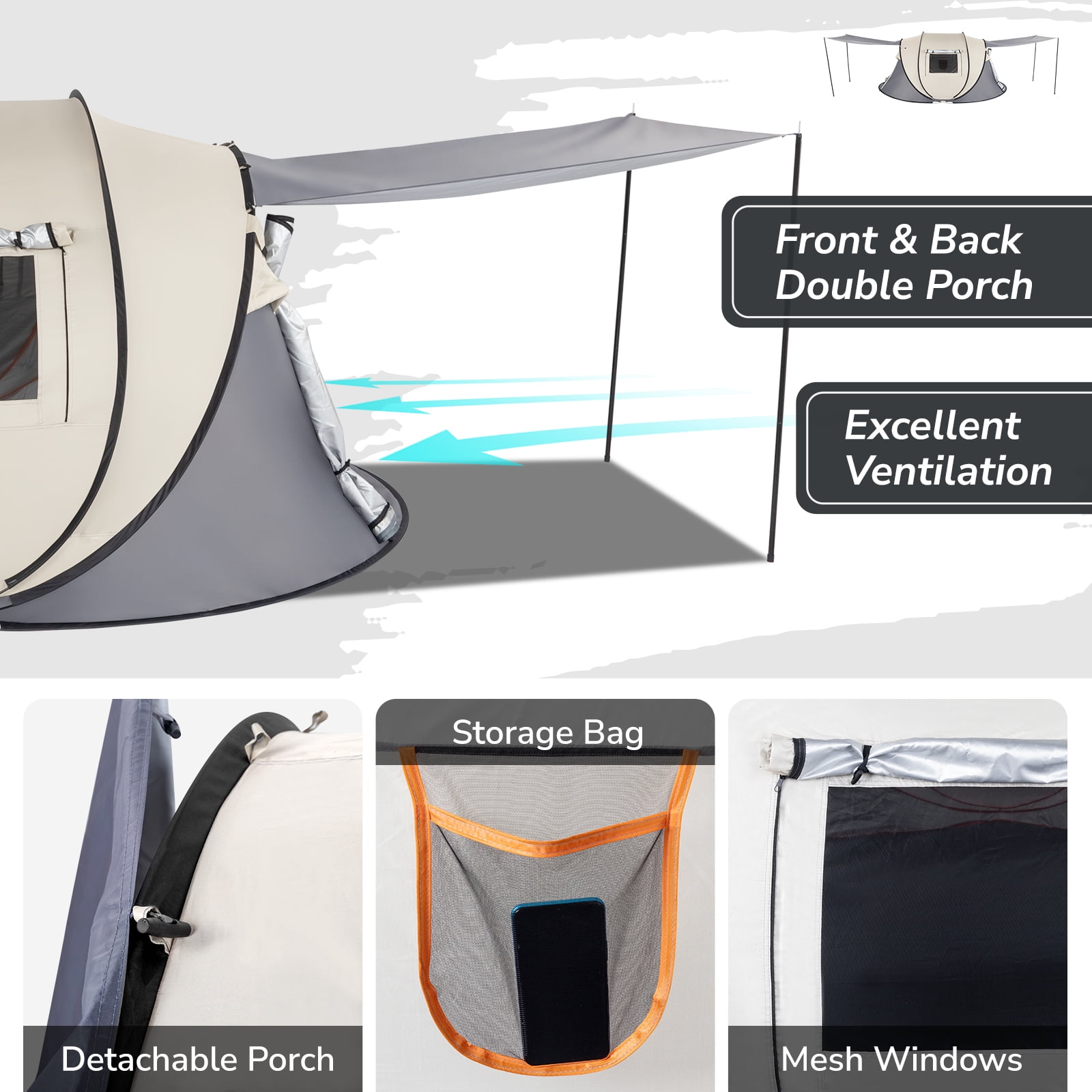 Ktaxon 4-Person Automatic Family Dome Camping Tent Easy Setup with Carrying Bag, Khaki