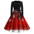 thumbnail image 2 of Christmas Dresses for Women Women's Vintage Classic Dress Long Sleeve Christmas Print Round Neck Swing Dress for Christmas Party,Red,3XL, 2 of 5