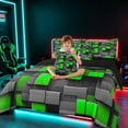 thumbnail image 3 of Manfei 3D Geometric Cubes King Bedding, Gray Bright Green Checkered King Bed in a Bag, Black Reversible 7 Pieces, 3 of 6