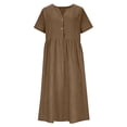 thumbnail image 5 of Taqqpue Women Maxi Dress Summer Crewneck Short Sleeve A Line Dress Loose Fit Plus Size Beach Sundress Casual Solid Color Linen Cotton T Shirt Dress for Women, 5 of 8