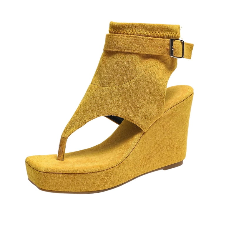 Miluxas Women's Thong Platform Wedge Sandals, Adjustable Ankle