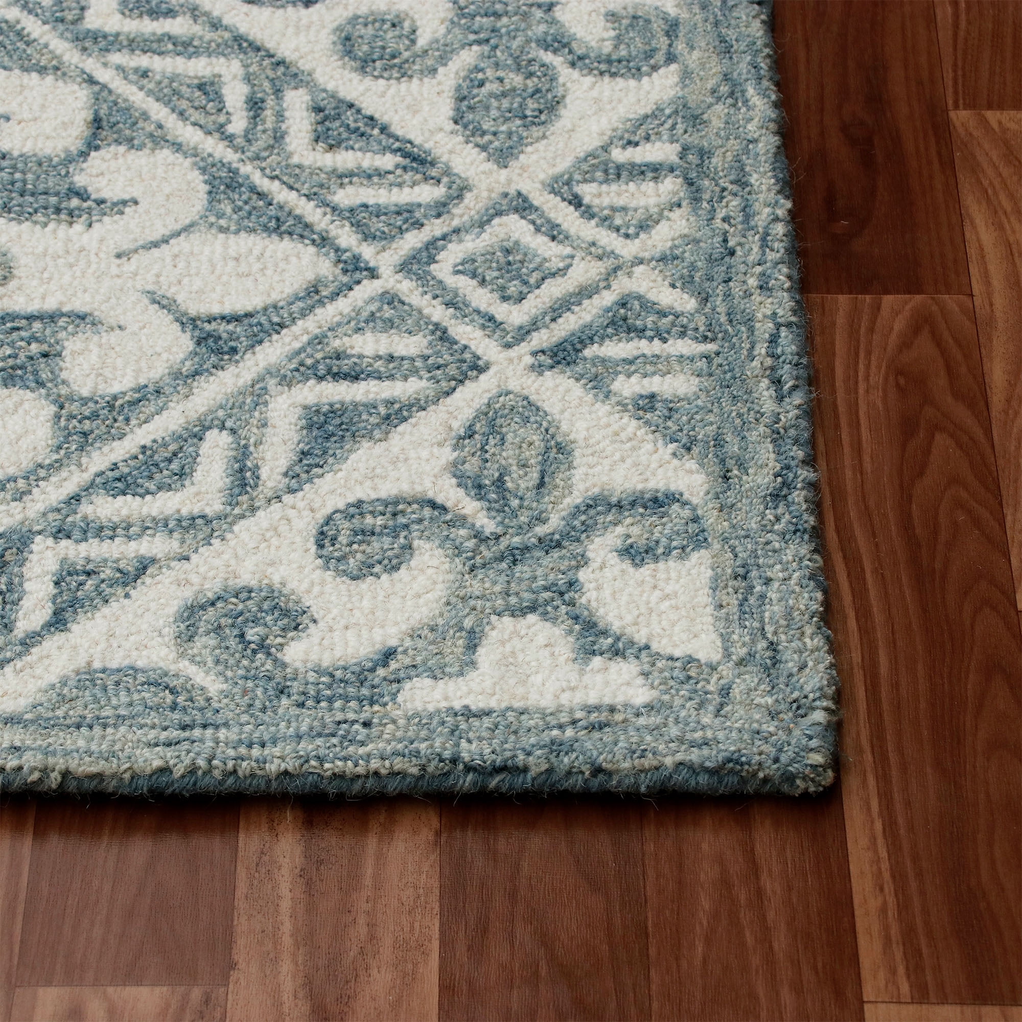 LR Home Cassie Deen Bohemian Floral Indoor Natural Wool Indigo Area Rug, 2'3" x 6'9" Runner