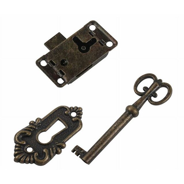 CHAO Pestillo y perno cian Cerradura para muebles Caja artesanal Cerradura para cajón Juego de tres piezas Puerta para muebles Cerradura clásica Joyero Gabinete Cerradura antigua