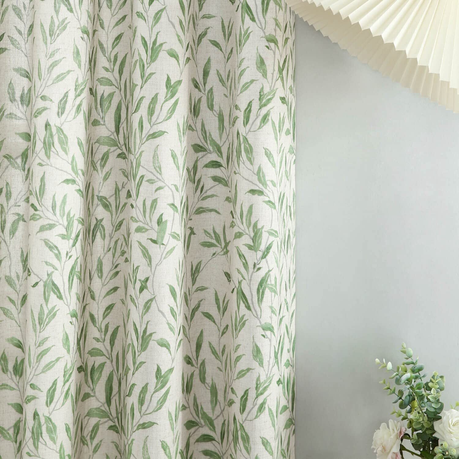 VOGOL Leaves Printed Decorative Farmhouse Window Treatments, Light Filtering Draperies for Bedroom Home Office, W52"xL96", One Panel, Green