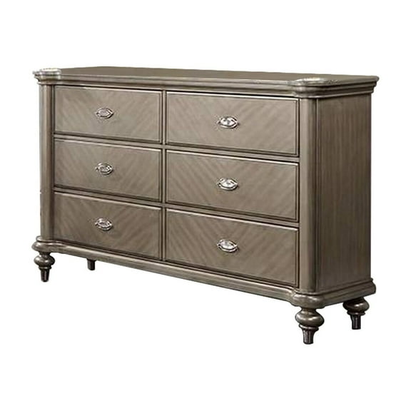 BenJara BM284355 64 in. Ada Pine Wood Chevron Pattern Classic 6 Drawer Dresser, Brown