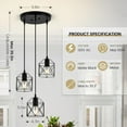 thumbnail image 2 of 3-Light Pendant Light Fixtures, Farmhouse Hanging Pendant Lighting, Dining Room Chandelier, Industrial Kitchen Island Hanging Light Fixture, Black Metal Cage Pendant Ceiling Lamp for Kitchen, 2 of 14