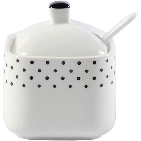 

PIKADINGNIS Simple Porcelain Condiment Pot with Lid and Spoon 10oz Salt Bowl Sugar Bowl for Kitchen