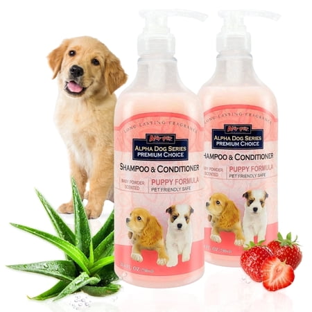 Alpha Dog Series Puppy Dog Shampoo and Conditioner 2-in-1, Tear-Free Aloe Vera Sensitive Skin Formula, Moisturizing and Detangling Coat Care, 26.4 oz, 2 Pack