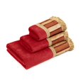 thumbnail image 2 of Sherry Kline  Queue Coral 3-piece Decorative Towel Set, Jacquard Fabric Band, brush fringe trim 1 Bath Hand & Tip Towel Red, 2 of 5