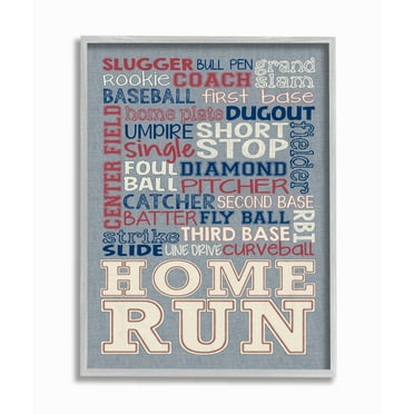The Kids Room by Stupell Baseball Typog Denim Feel Framed Wall Art by Erica Billups