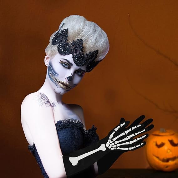 2 Pares De Guantes De Calavera De Halloween, Guantes Con Huesos En Dedos, Diseño De Esqueleto Calcetines De Miedo Para Halloween