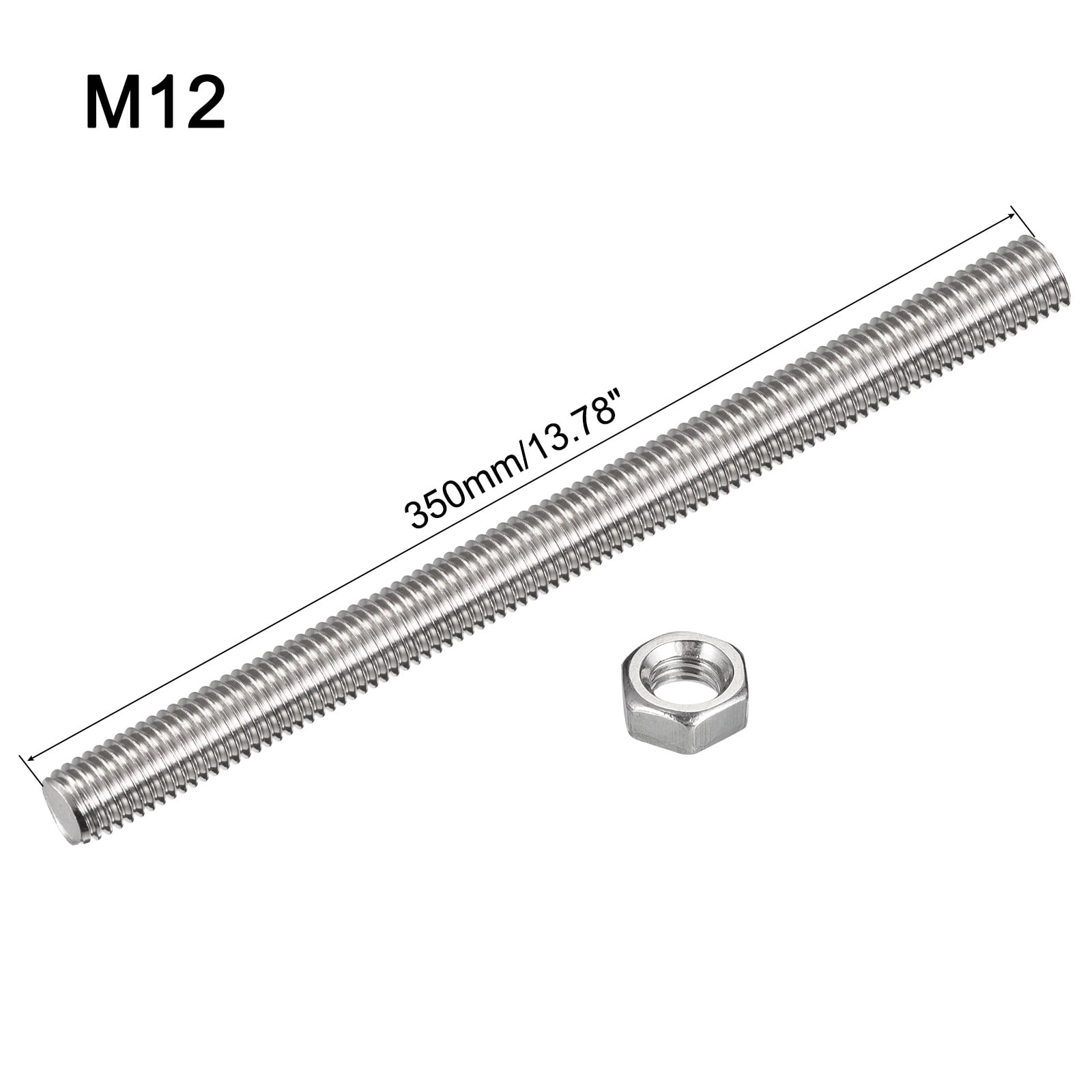 Uxcell 12Pack M12 x 350mm Fully Threaded Rod w 12Pack Hex Nuts, 1.75mm Pitch 304 Stainless Steel Right Hand Threaded Rod
