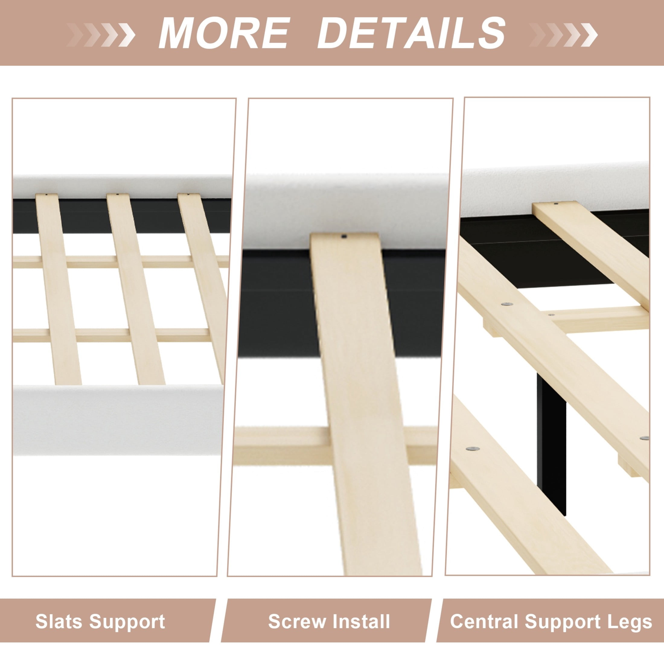 GDF Studio Orlan King Size Velvet Upholstered Sleigh Platform Bed Frame with Wood Slat Support, Modern Design, Beige