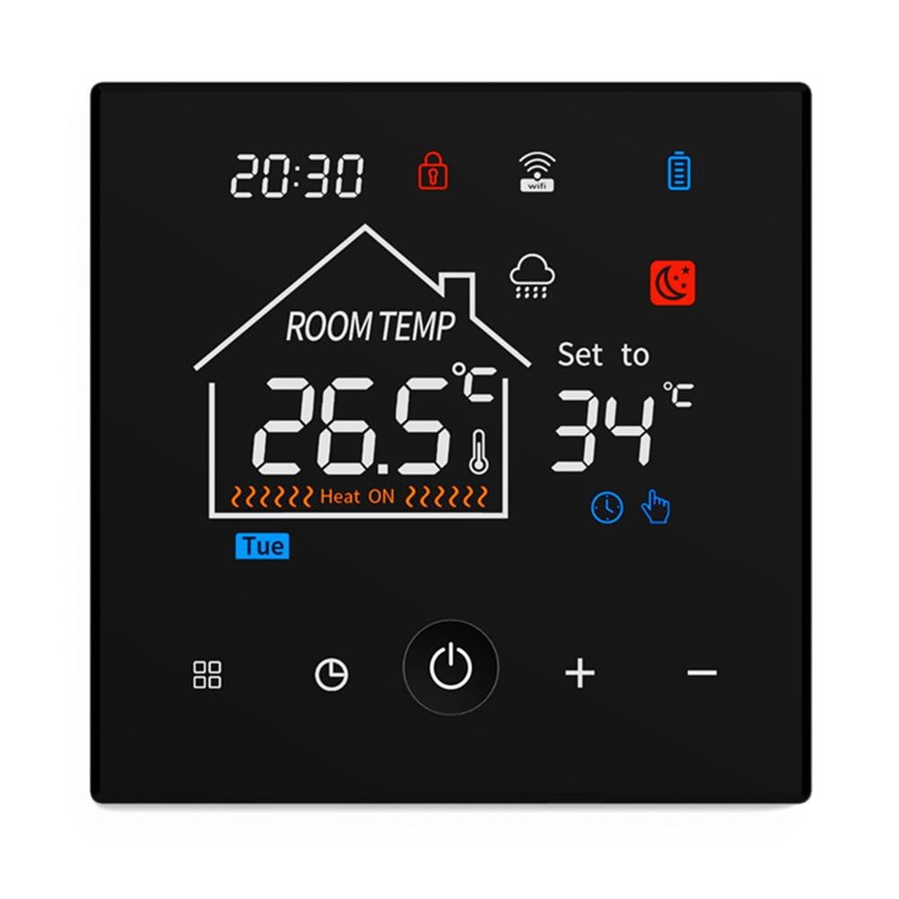 WiFi Smart Programmable Wall Mounted Gas Boiler Thermostat with Weekly Scheduling, Remote App Control, Lock, Multiple Heating Modes, Adjustable Temperature Range 5°C to