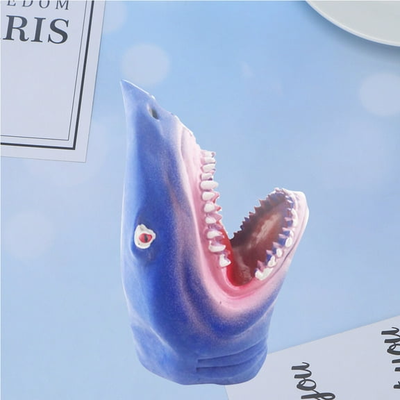 FONDOTIN Blue Plastic Shark Hand Puppet Toy 1Pcs For Kids With Story Telling And Role Play 13.5*7*7In