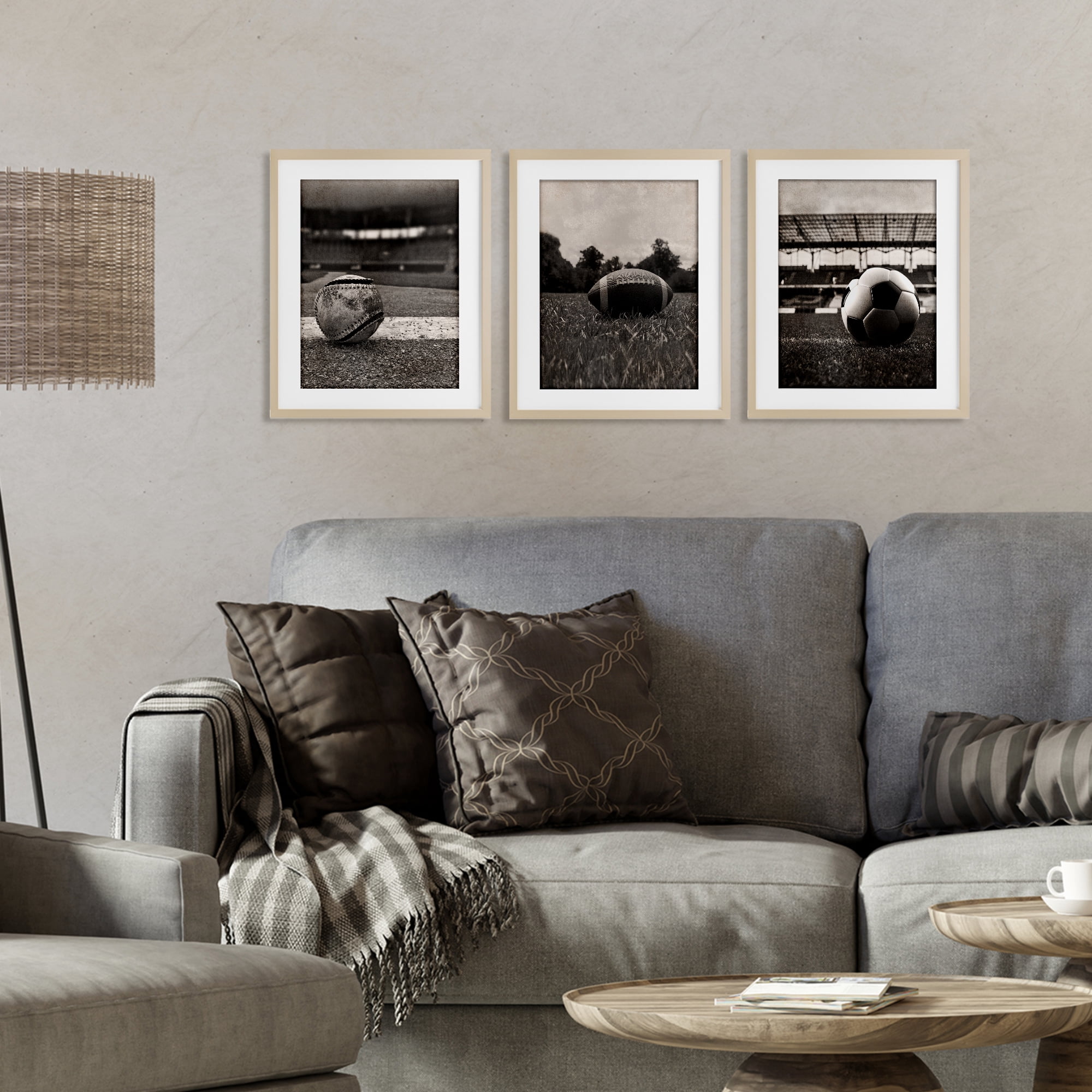 Stupell Industries Vintage Sports on Field 3 Piece Birch Framed Print Under Glass Set, design by Marcus Prime