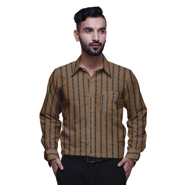 BESTMAN Printed Cotton Shirt With Pockets Spread Collar Button Down Formal Shirt