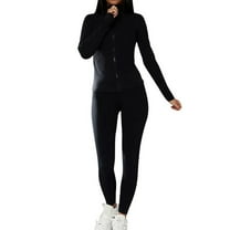 Workout Tops for Women Yoga Set Solid Zipper Stand Sports Jacket Fitness Yoga Suit Long Pants Summer Outfits for Women Black L