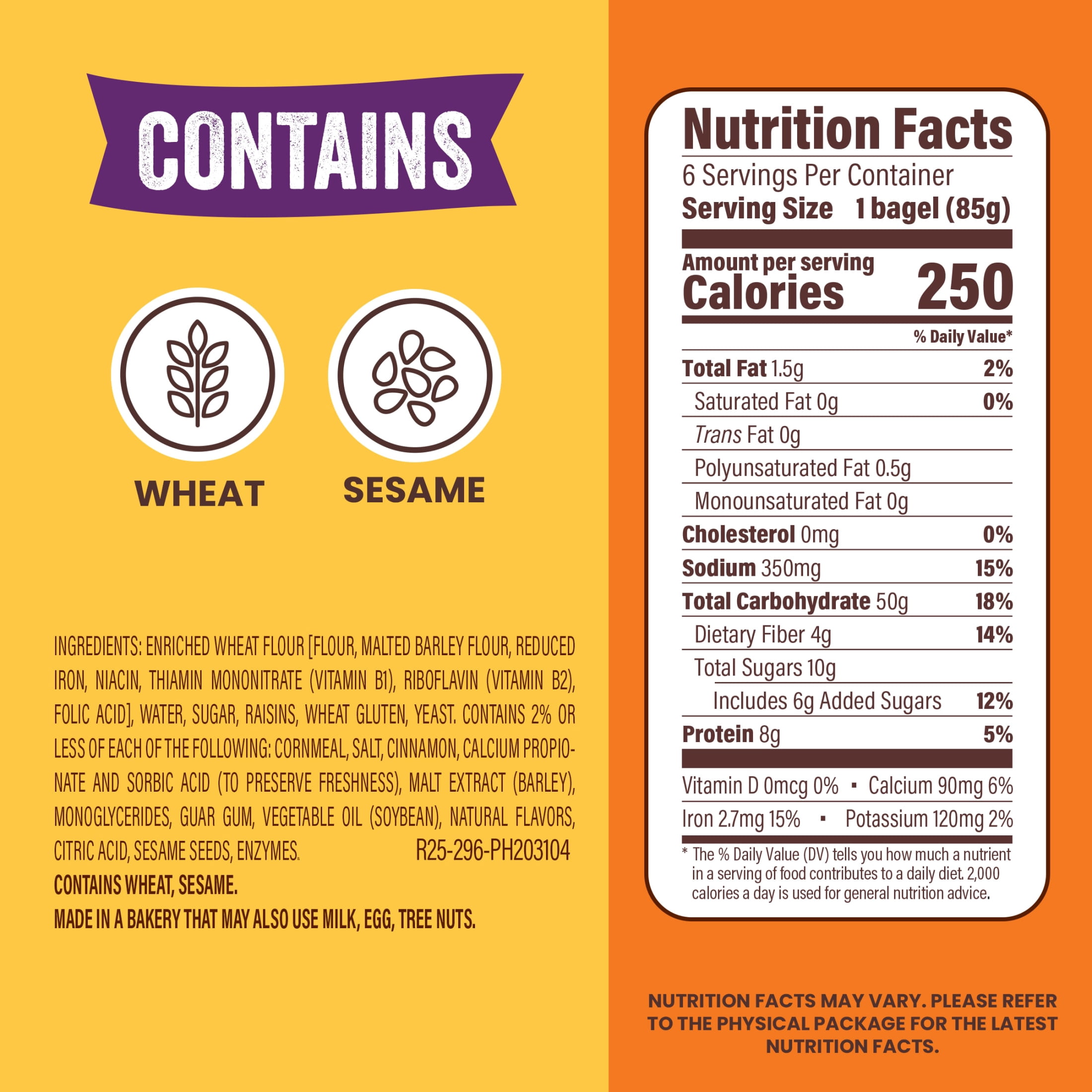 Thomas' Cinnamon Raisin Bagels, 6 count, 18 oz