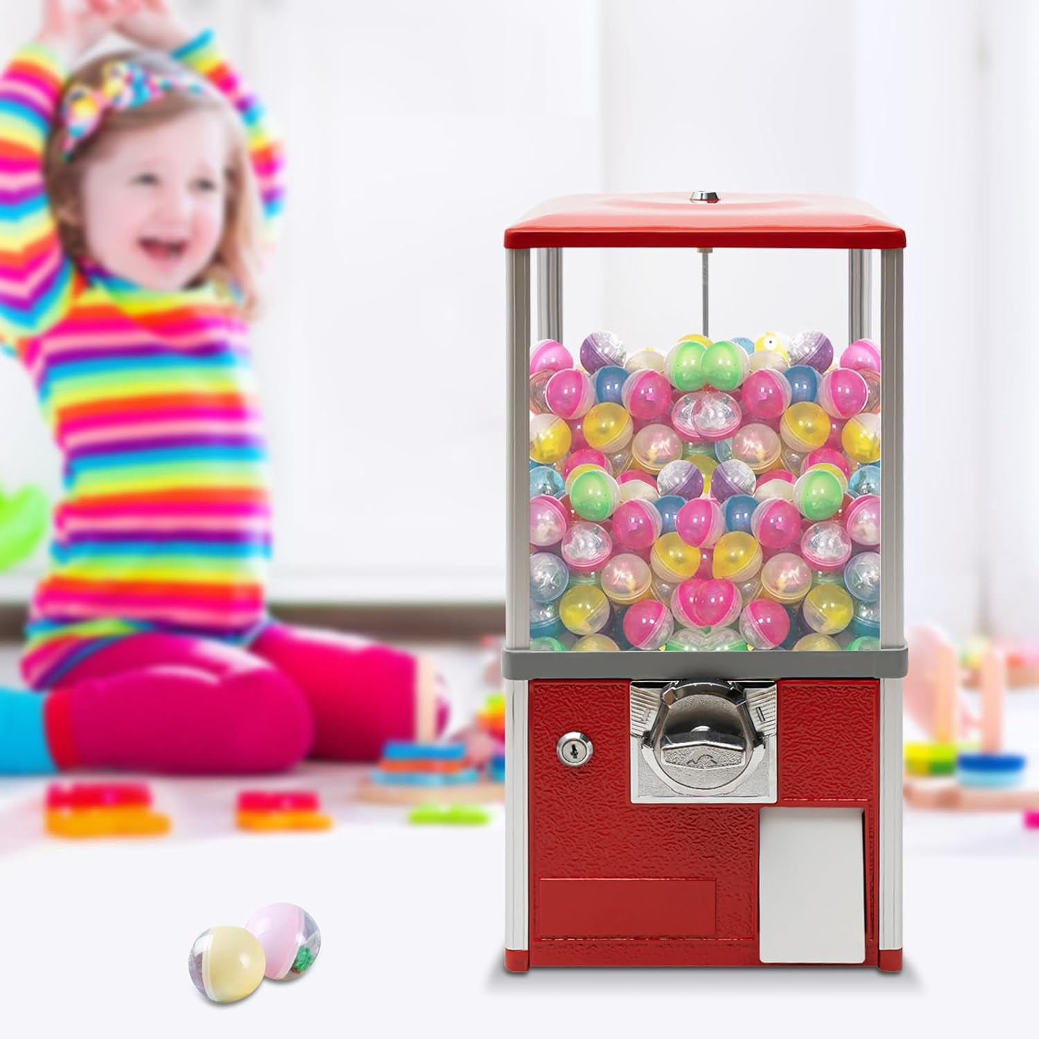 25 Cents Coin Operated Vending Machine, Toy Capsule Vending Machine, Commercial Gumball Machine, 200 Capacity for 1.8"-2" Gashapon, Twister Balls, Capsule Toys, Gumball, Bouncy Balls